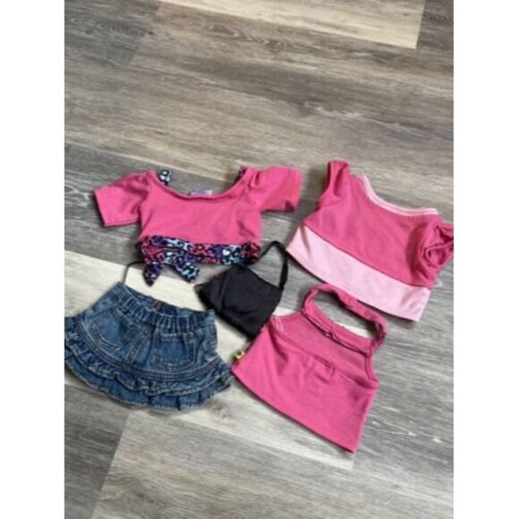 Build A Bear LOT 5 Clothes PINK SEQUIN Halter Top Shiny Sparkle Purse, Skirt - Picture 2 of 9